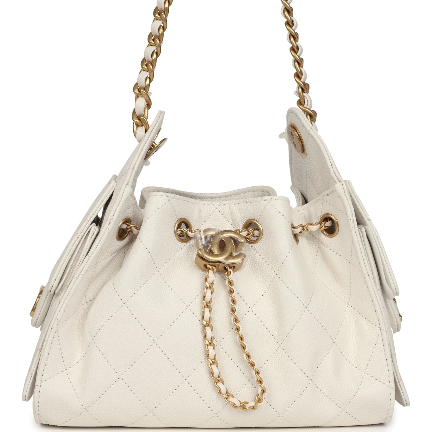 Chanel Mini 25 Hobo Bag White Caviar Antique Gold Hardware