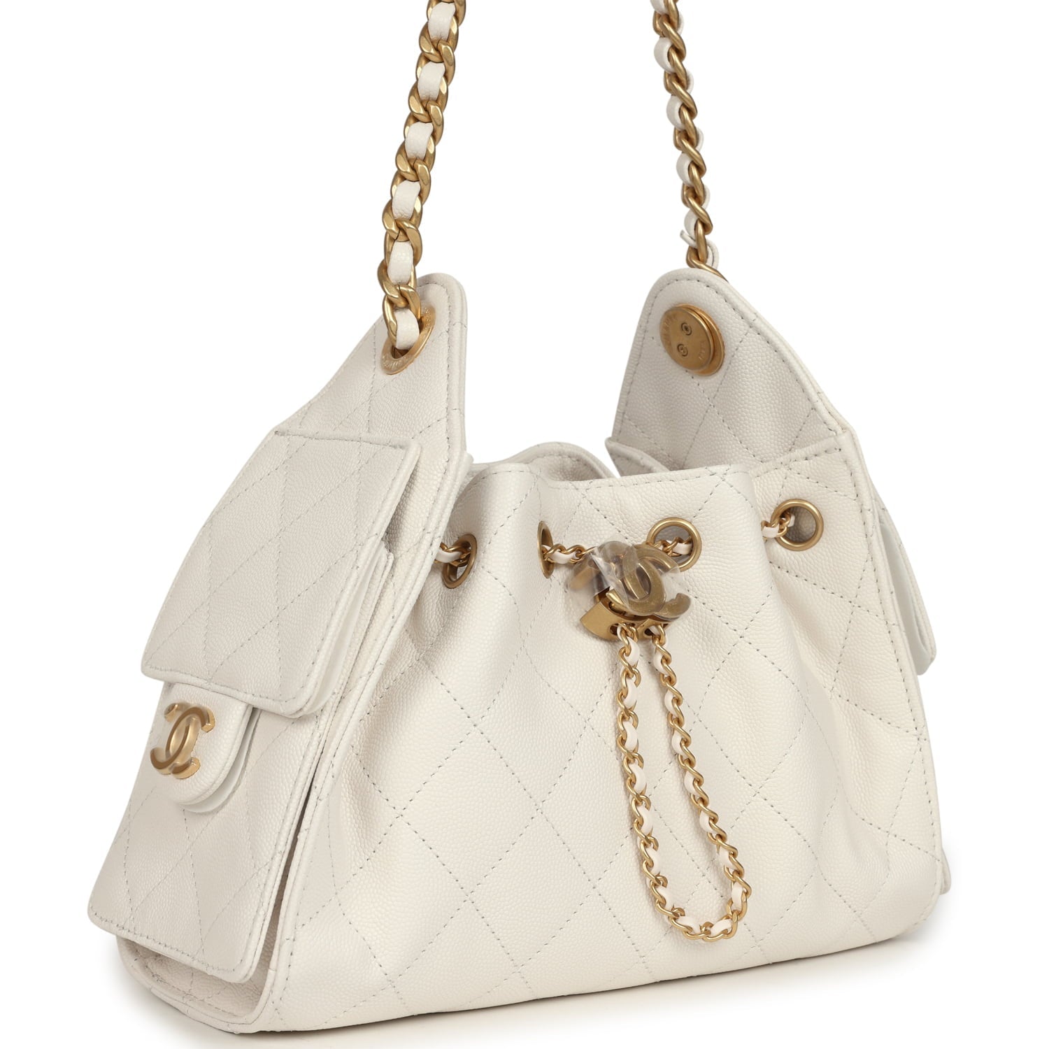 Chanel Mini 25 Hobo Bag White Caviar Antique Gold Hardware