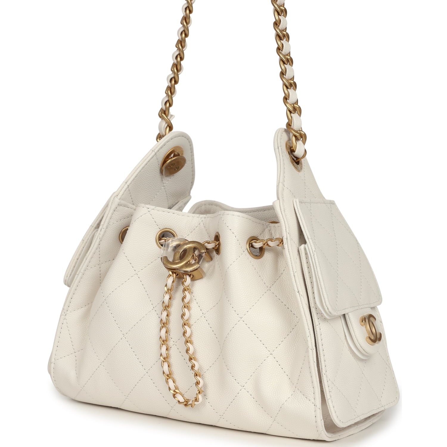 Chanel Mini 25 Hobo Bag White Caviar Antique Gold Hardware