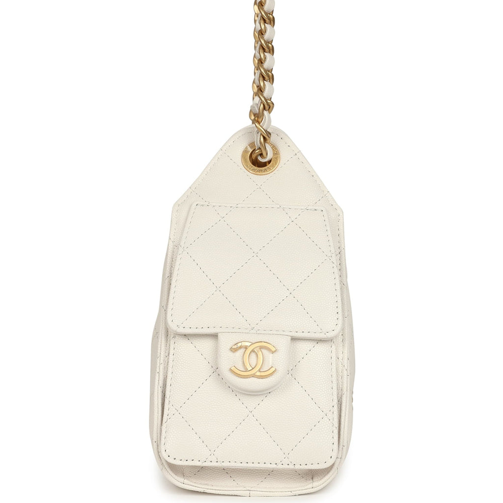 Chanel Mini 25 Hobo Bag White Caviar Antique Gold Hardware