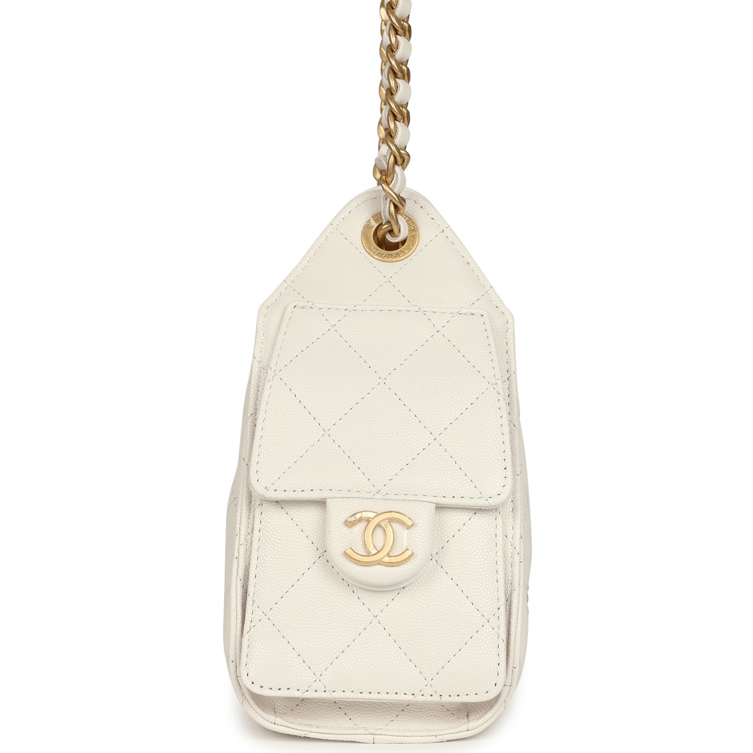 Chanel Mini 25 Hobo Bag White Caviar Antique Gold Hardware