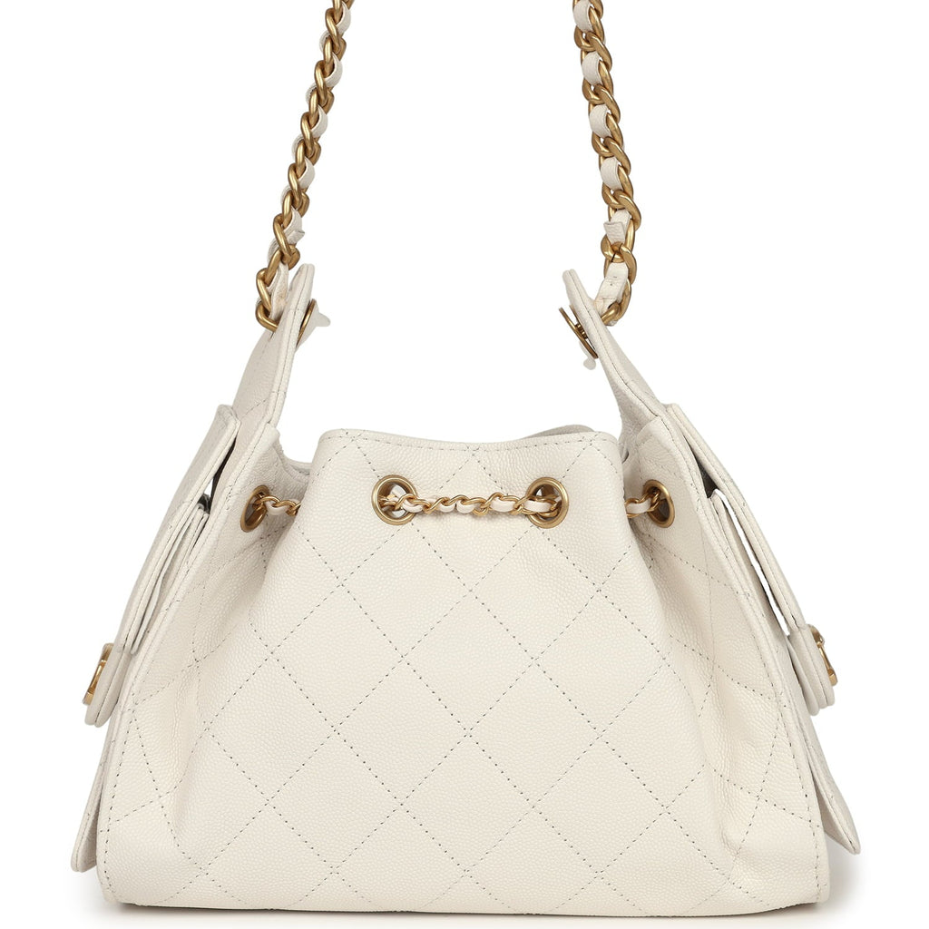 Chanel Mini 25 Hobo Bag White Caviar Antique Gold Hardware