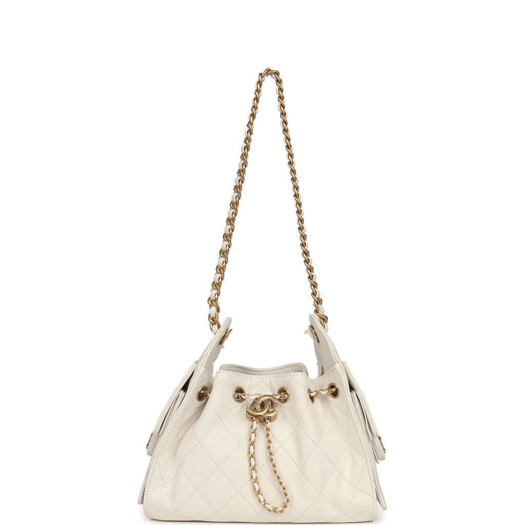 Chanel Mini 25 Hobo Bag White Caviar Antique Gold Hardware