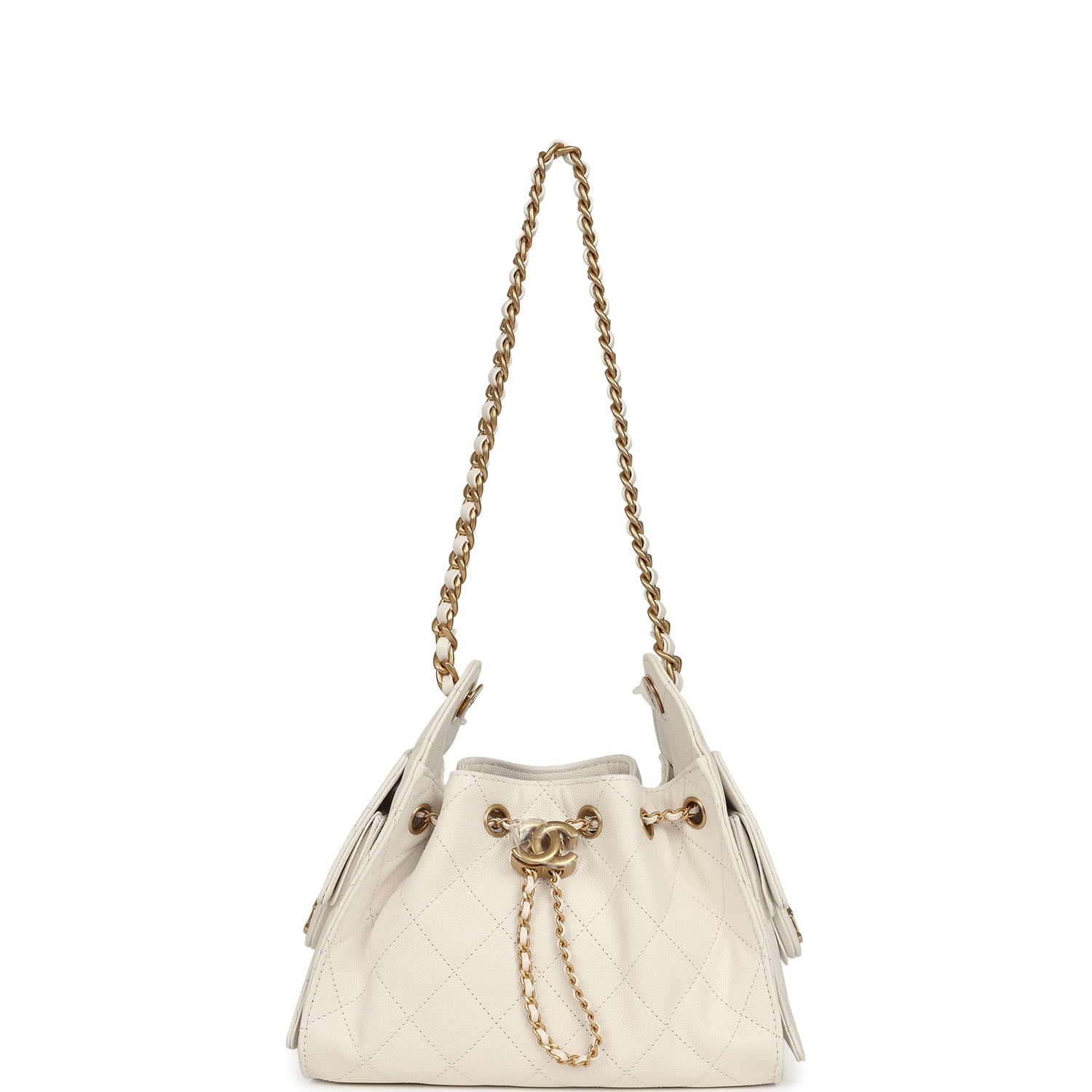 Chanel Mini 25 Hobo Bag White Caviar Antique Gold Hardware