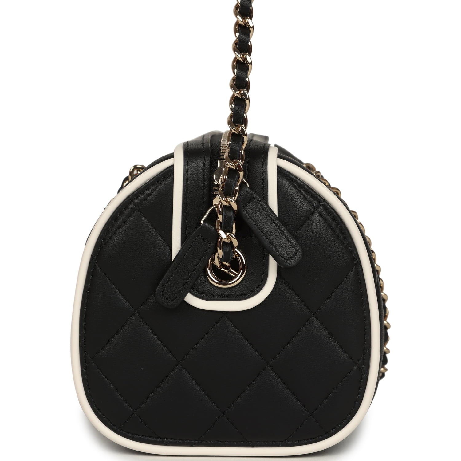 Chanel Mini Timeless Classic Barrel Bag with Chain Black and White Lambskin Light Gold Hardware