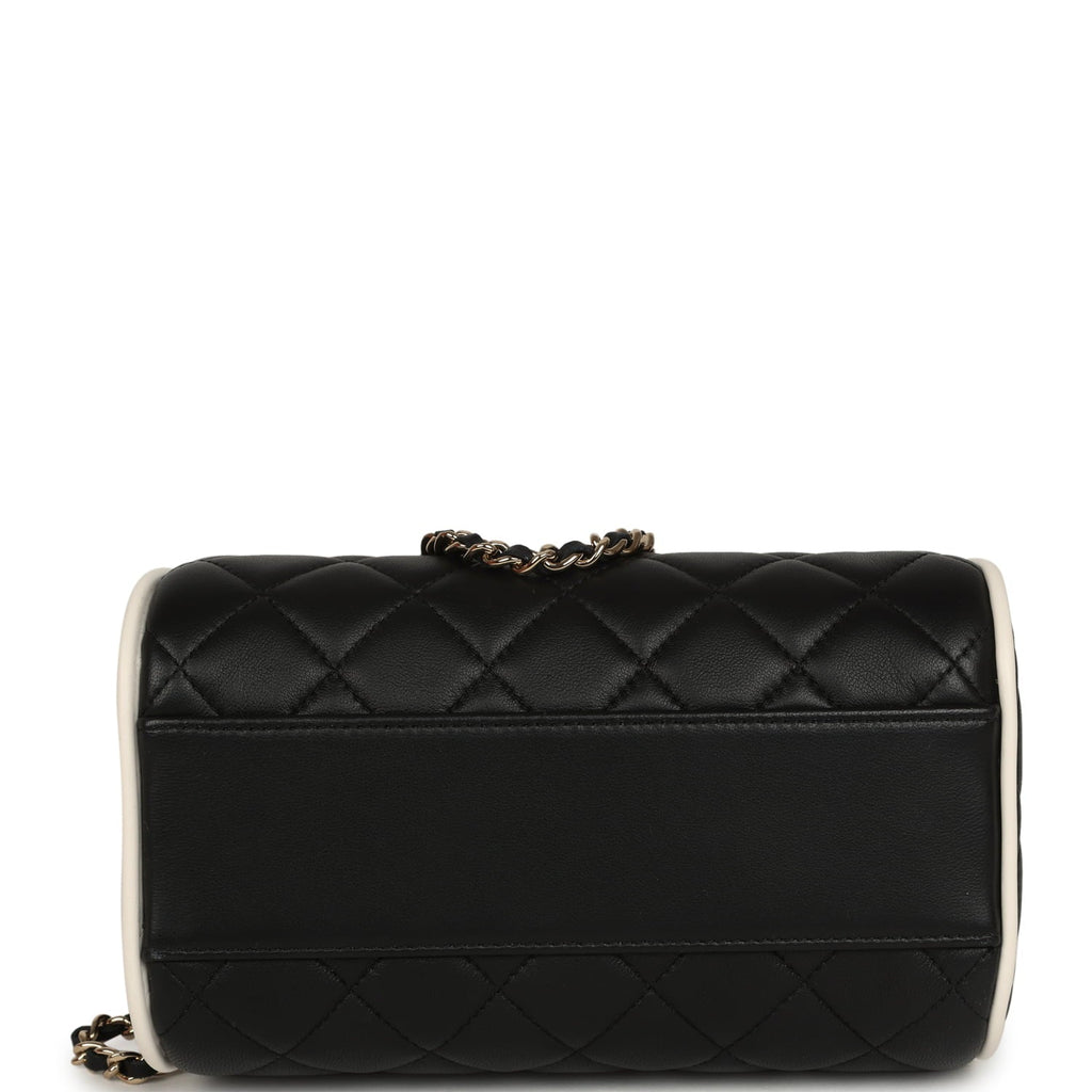 Chanel Mini Timeless Classic Barrel Bag with Chain Black and White Lambskin Light Gold Hardware