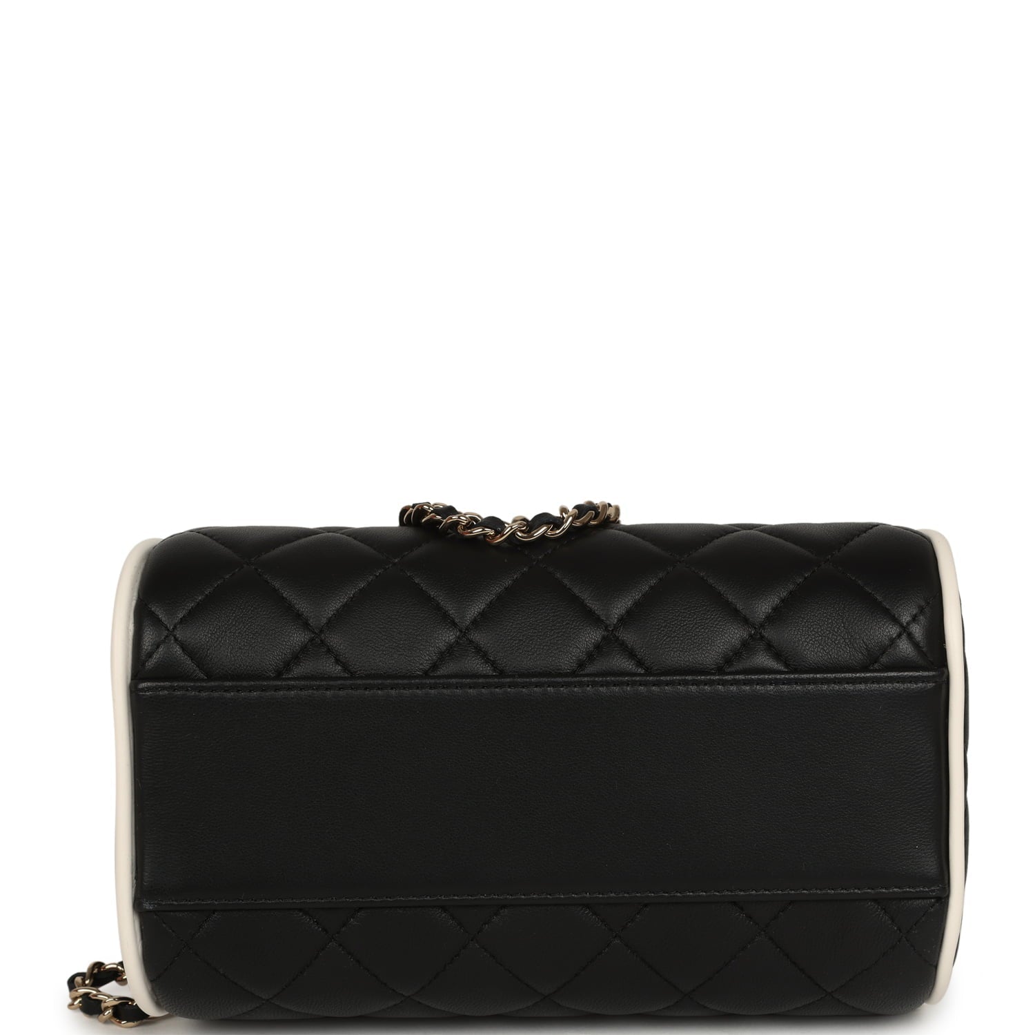 Chanel Mini Timeless Classic Barrel Bag with Chain Black and White Lambskin Light Gold Hardware