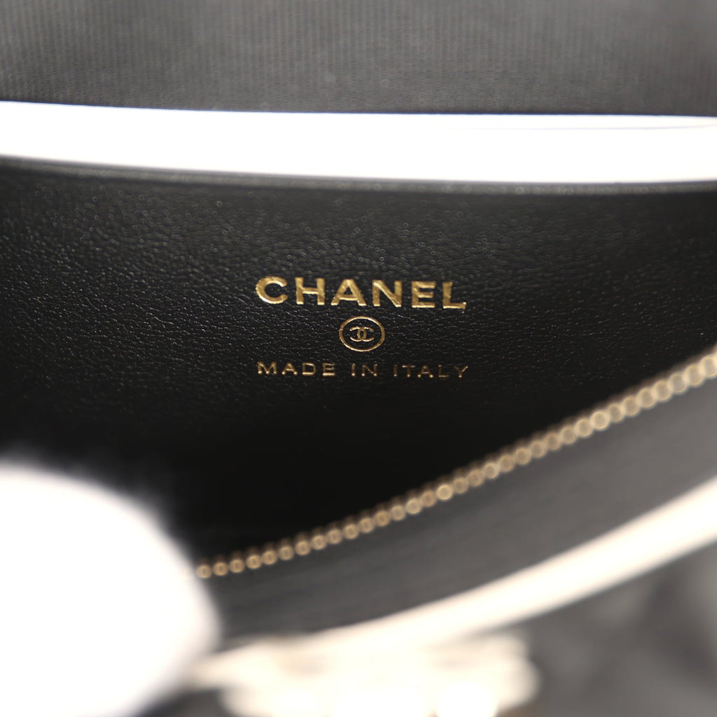 Chanel Mini Timeless Classic Barrel Bag with Chain Black and White Lambskin Light Gold Hardware