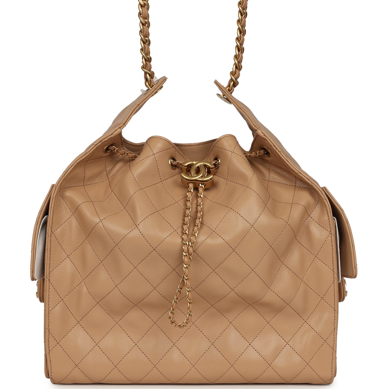 Chanel Medium 25 Hobo Bag Beige Caviar Antique Gold Hardware