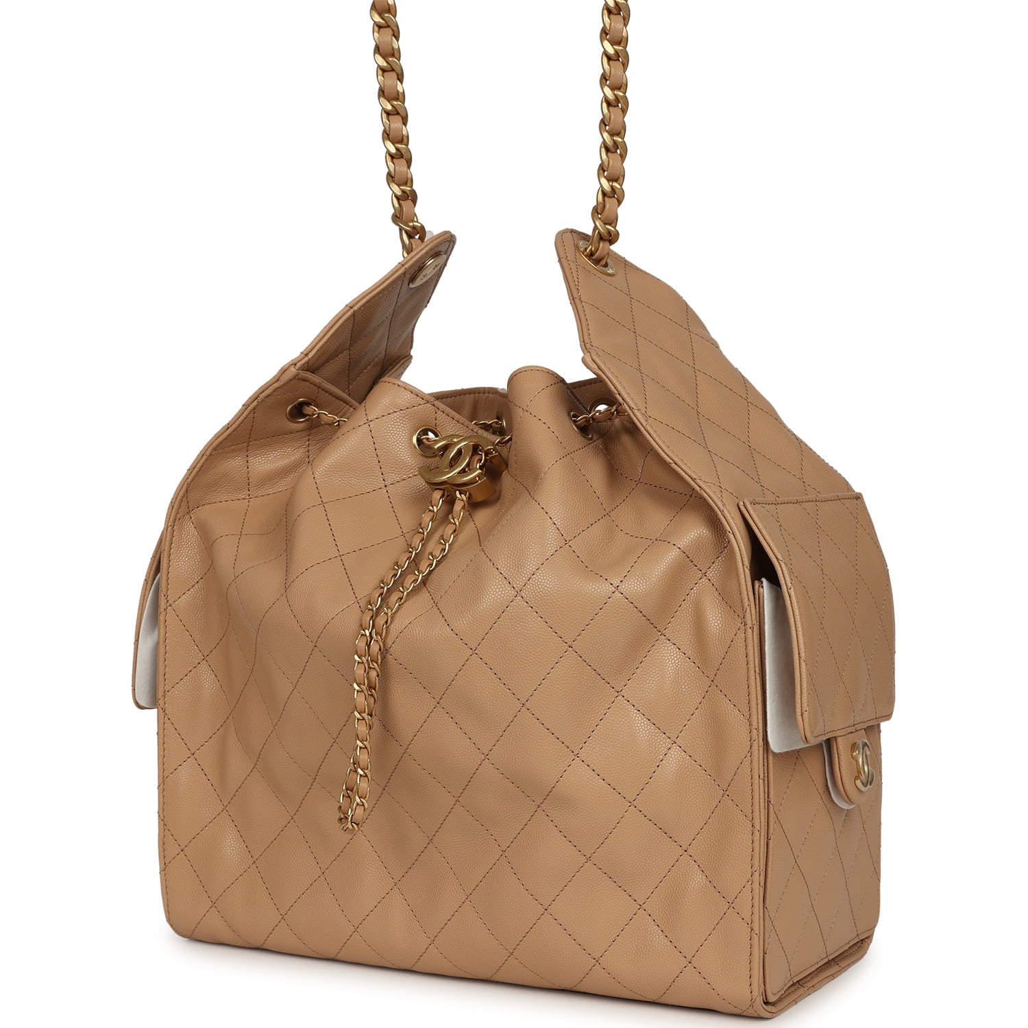 Chanel Medium 25 Hobo Bag Beige Caviar Antique Gold Hardware