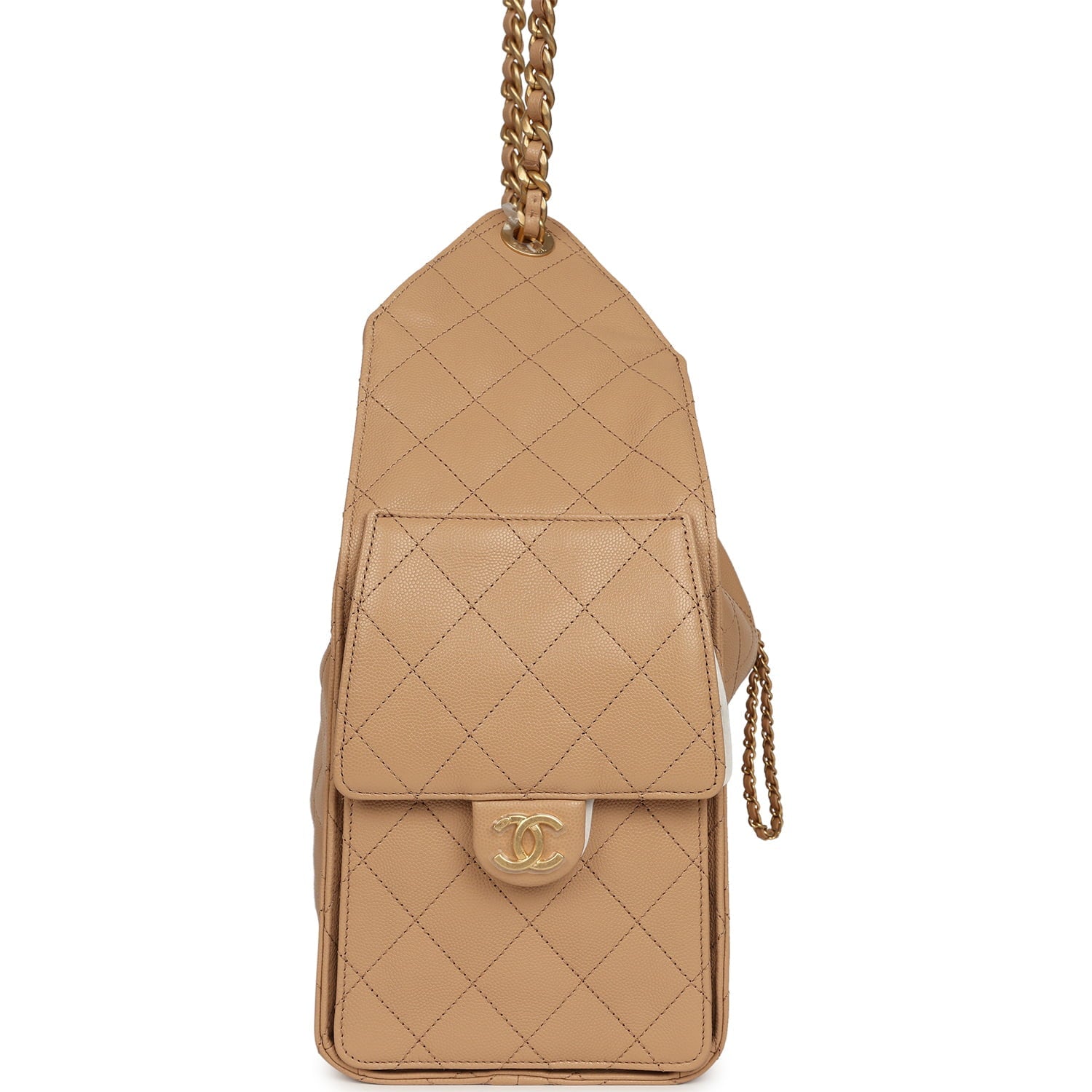 Chanel Medium 25 Hobo Bag Beige Caviar Antique Gold Hardware