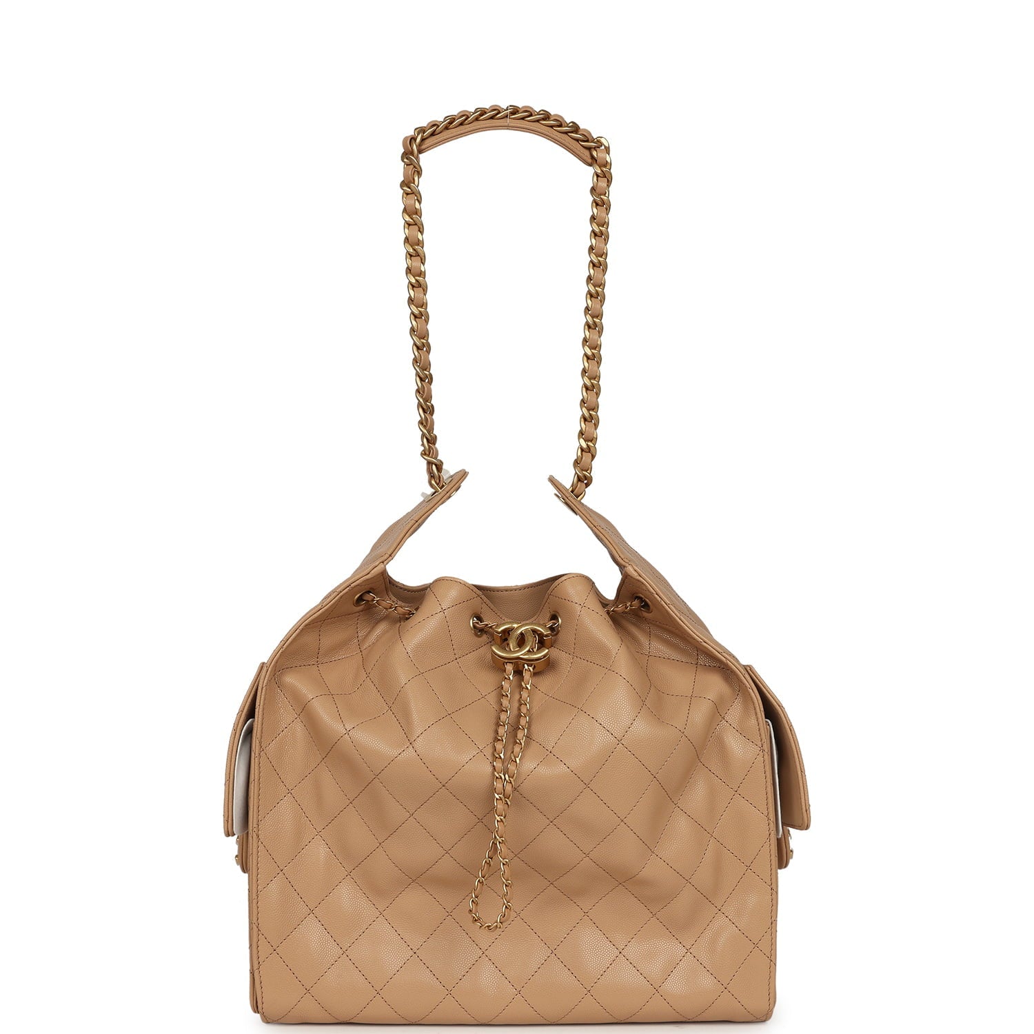 Chanel Medium 25 Hobo Bag Beige Caviar Antique Gold Hardware