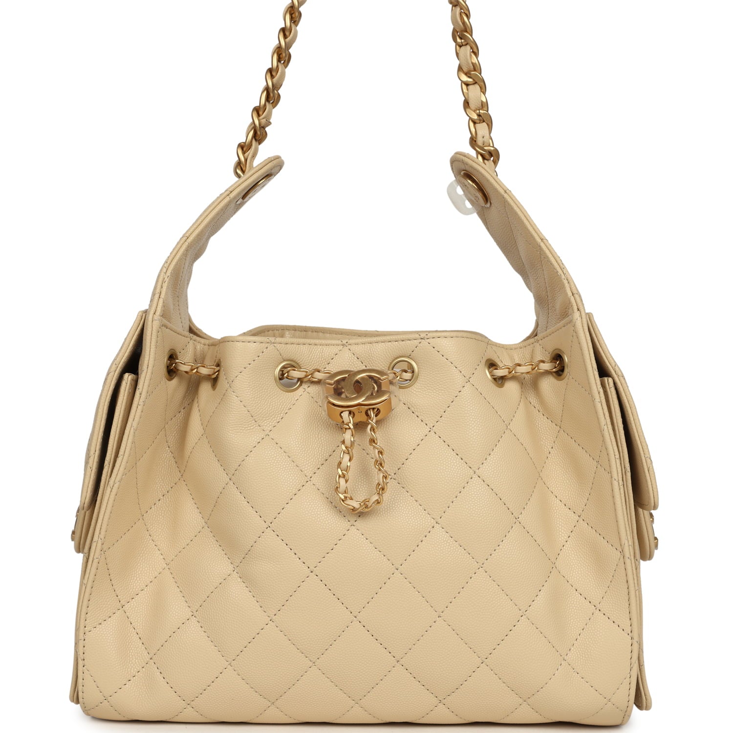 Chanel Small 25 Hobo Bag Light Beige Caviar Antique Gold Hardware