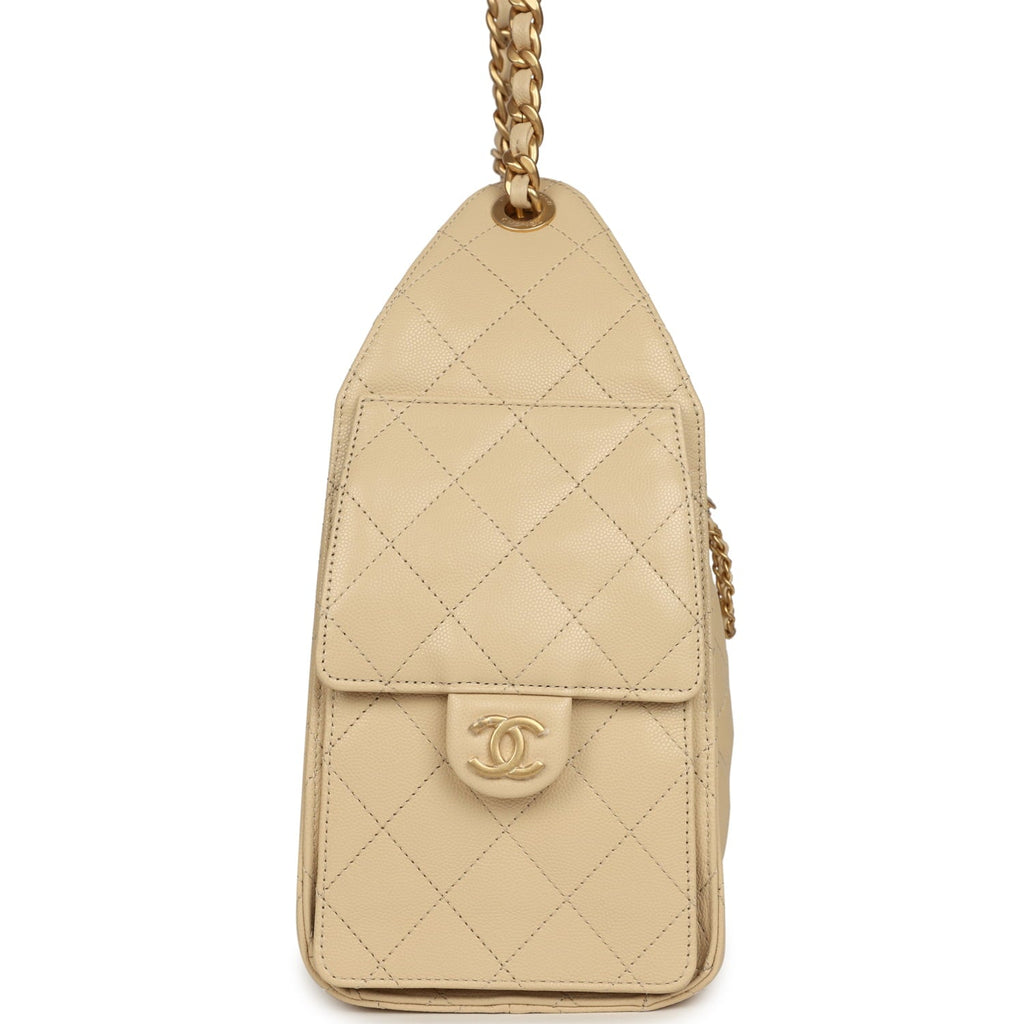 Chanel Small 25 Hobo Bag Light Beige Caviar Antique Gold Hardware