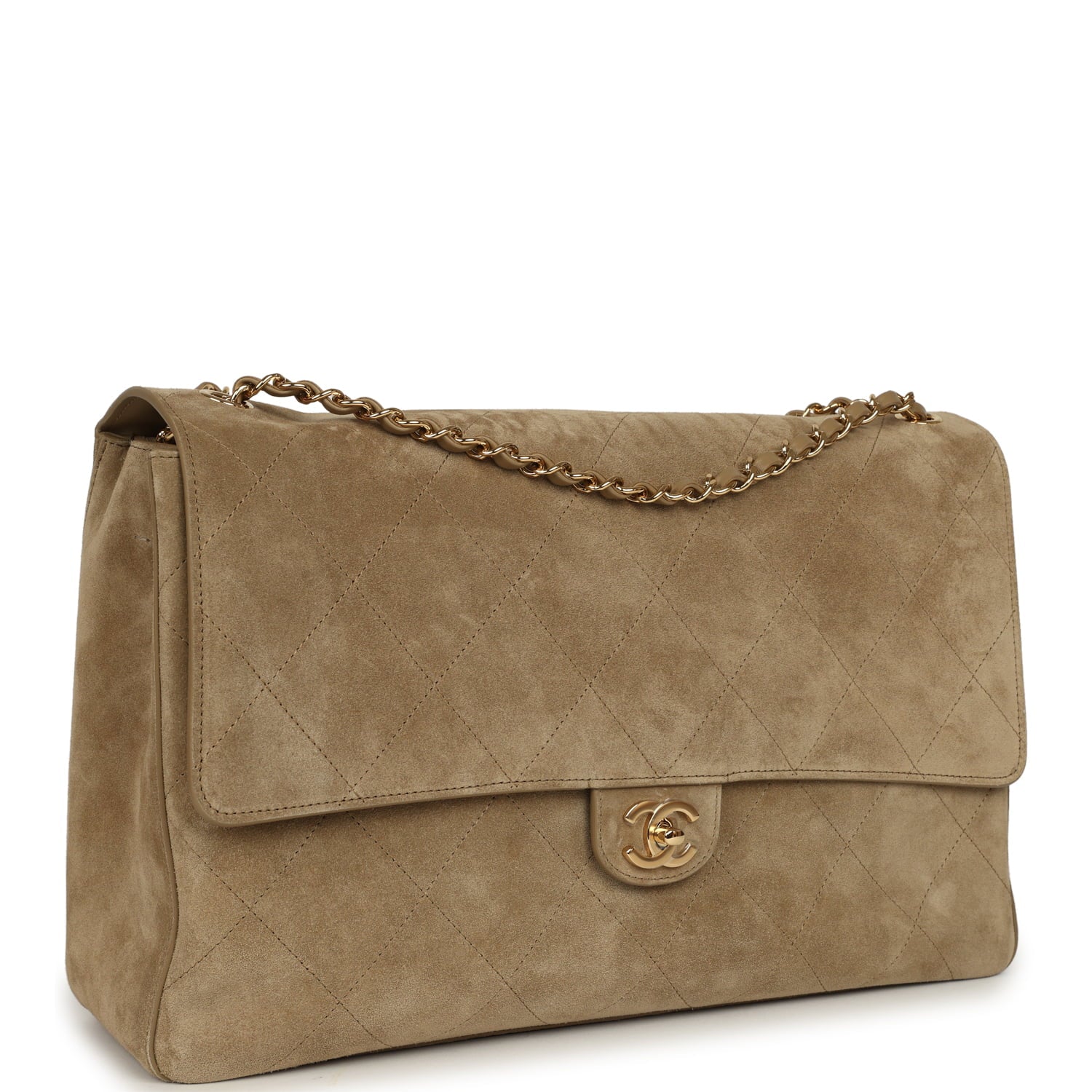 Chanel Maxi "Souplissimo" Large Flap Bag Dark Beige Suede Gold Hardware