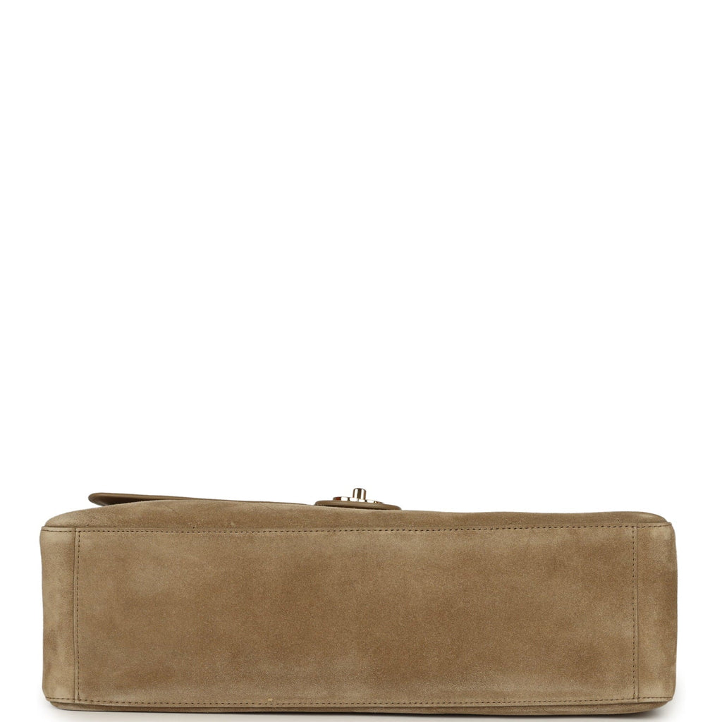 Chanel Maxi "Souplissimo" Large Flap Bag Dark Beige Suede Gold Hardware