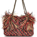 Chanel Small CC Shopping Bag Red, Beige, Black Braided Raffia Gold Hardware