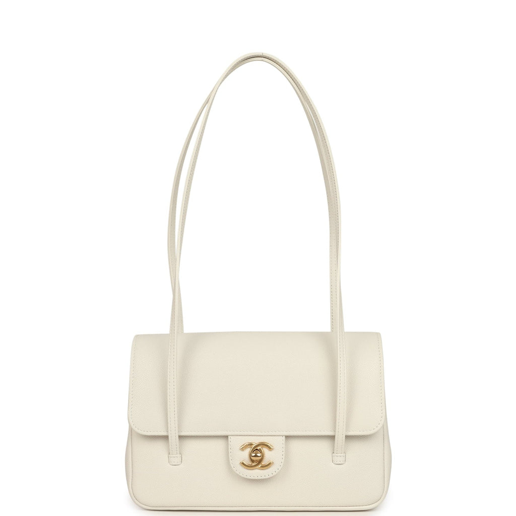 Chanel Small Preppy Coco Flap Bag White Shiny Caviar Brushed Gold Hardware