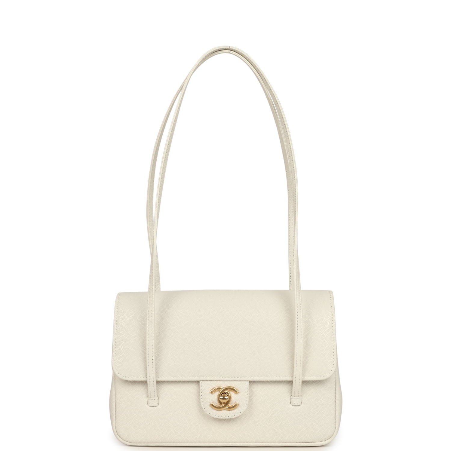 Chanel Small Preppy Coco Flap Bag White Shiny Caviar Brushed Gold Hardware