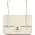 Chanel Small Preppy Coco Flap Bag White Shiny Caviar Brushed Gold Hardware