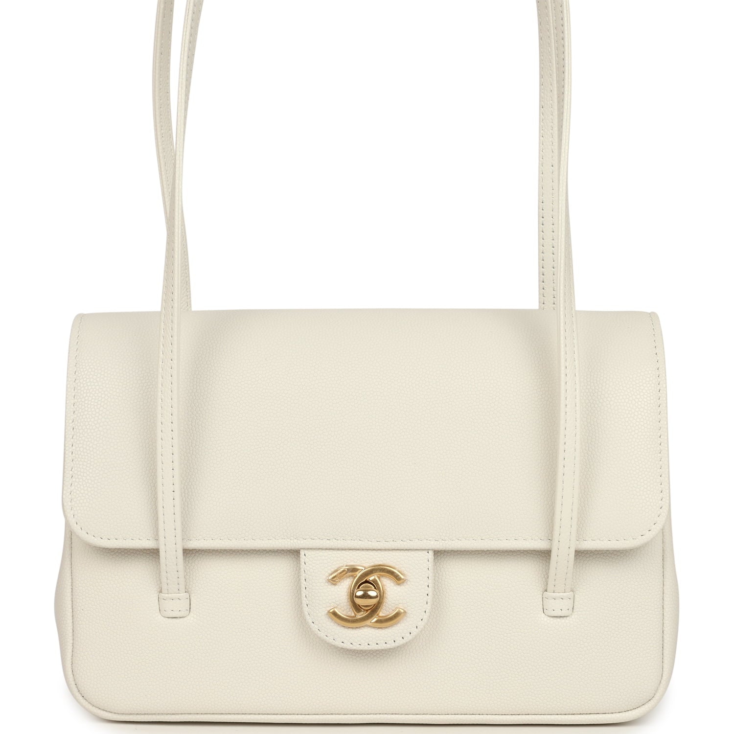 Chanel Small Preppy Coco Flap Bag White Shiny Caviar Brushed Gold Hardware