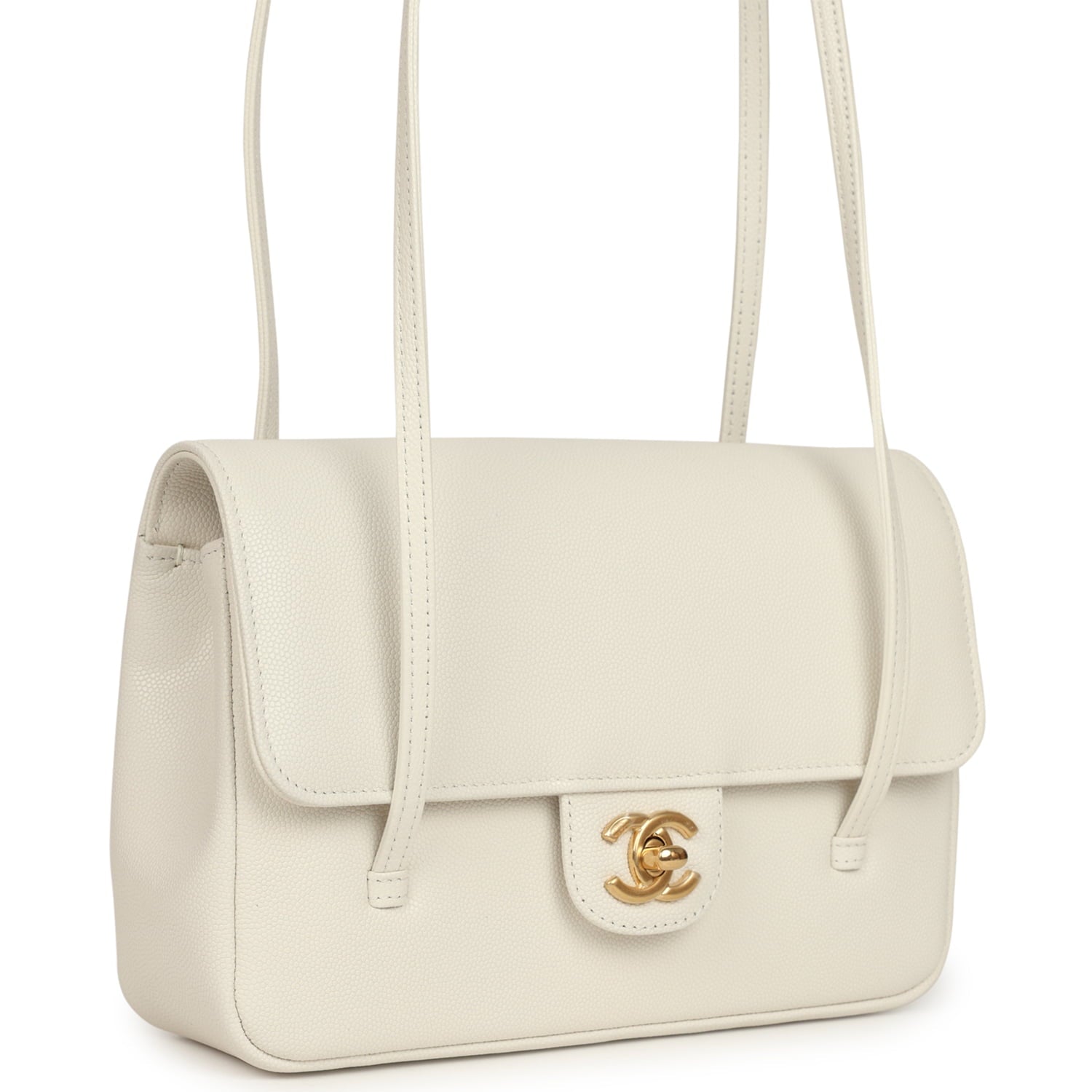 Chanel Small Preppy Coco Flap Bag White Shiny Caviar Brushed Gold Hardware