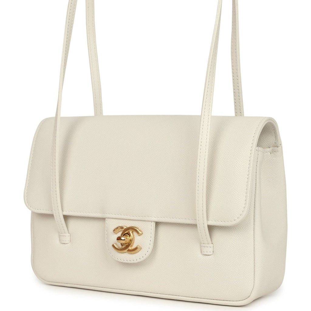 Chanel Small Preppy Coco Flap Bag White Shiny Caviar Brushed Gold Hardware