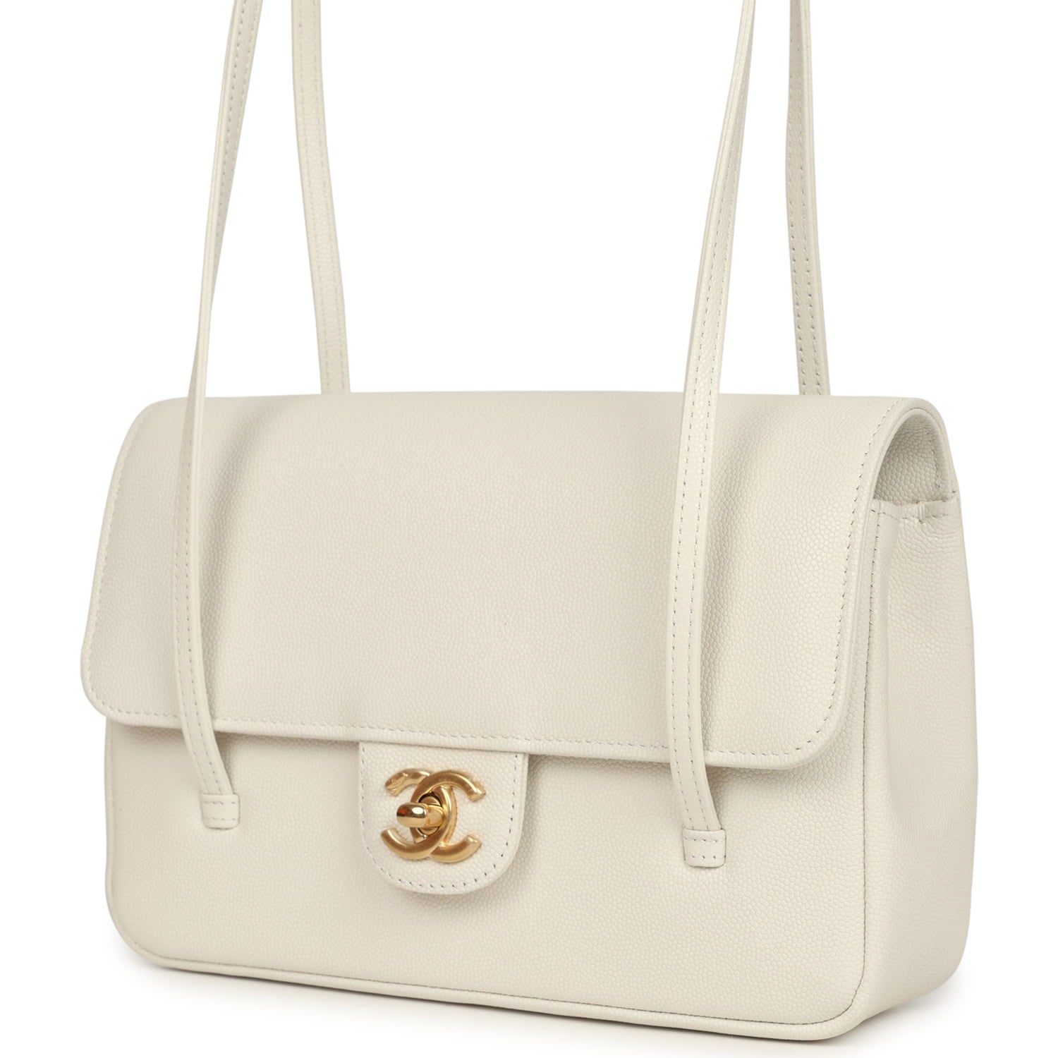 Chanel Small Preppy Coco Flap Bag White Shiny Caviar Brushed Gold Hardware