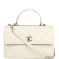 Chanel Large Trendy CC Top Handle Flap Bag White Lambskin Light Gold Hardware