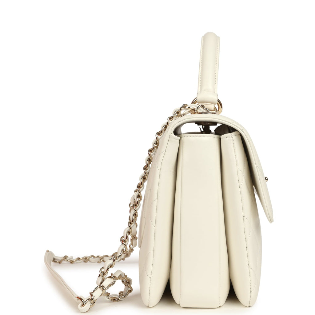 Chanel Large Trendy CC Top Handle Flap Bag White Lambskin Light Gold Hardware