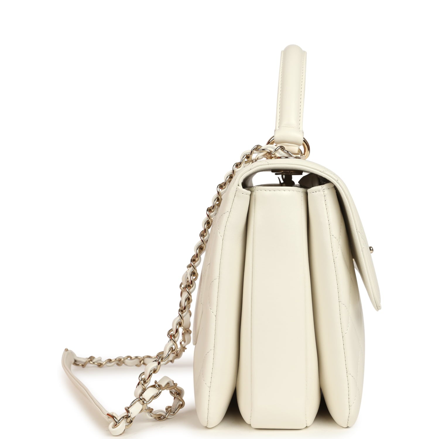 Chanel Large Trendy CC Top Handle Flap Bag White Lambskin Light Gold Hardware