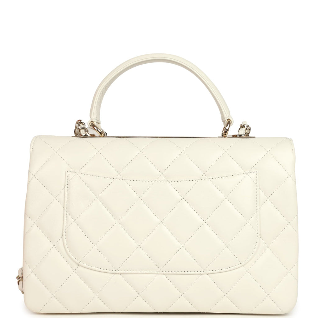 Chanel Large Trendy CC Top Handle Flap Bag White Lambskin Light Gold Hardware