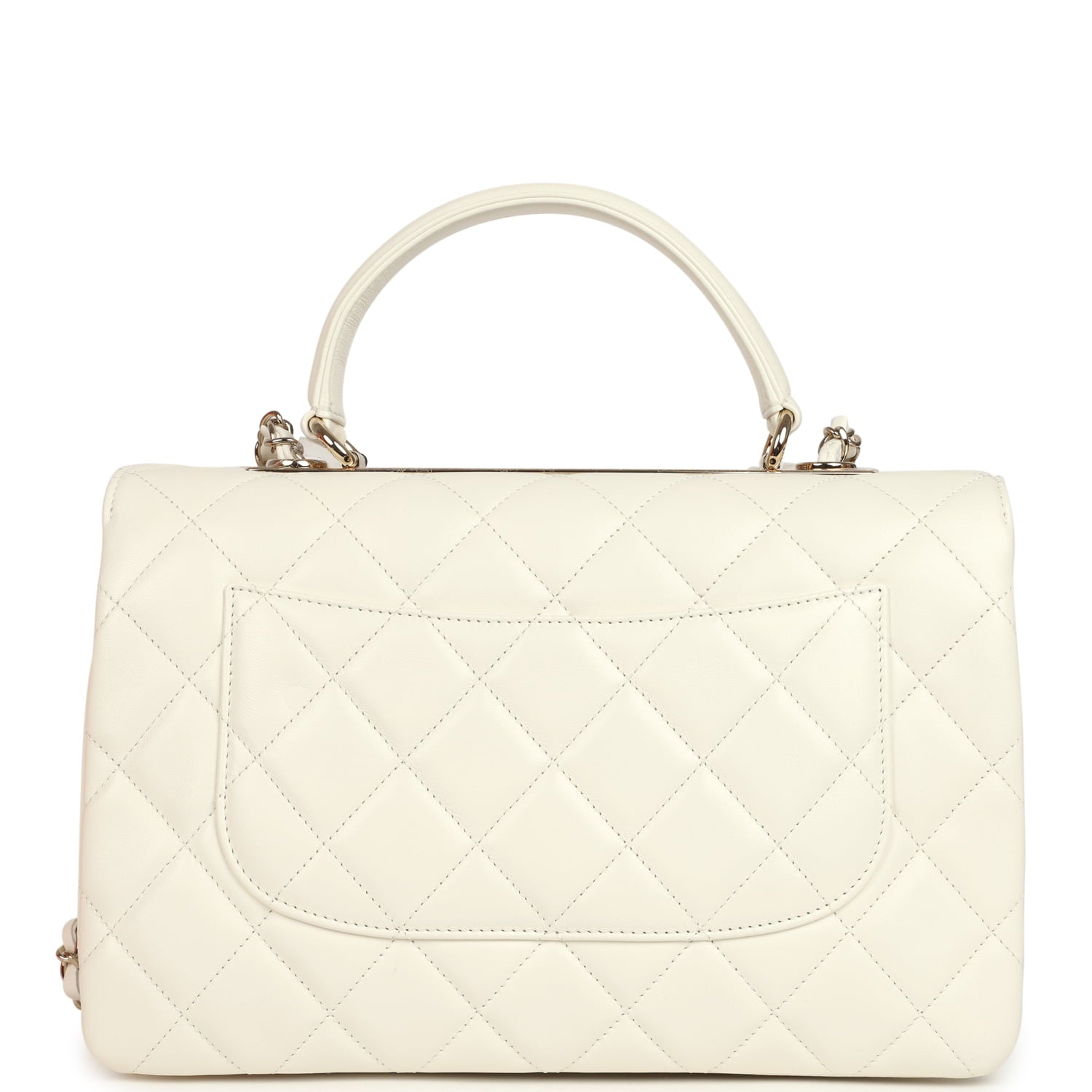 Chanel Large Trendy CC Top Handle Flap Bag White Lambskin Light Gold Hardware