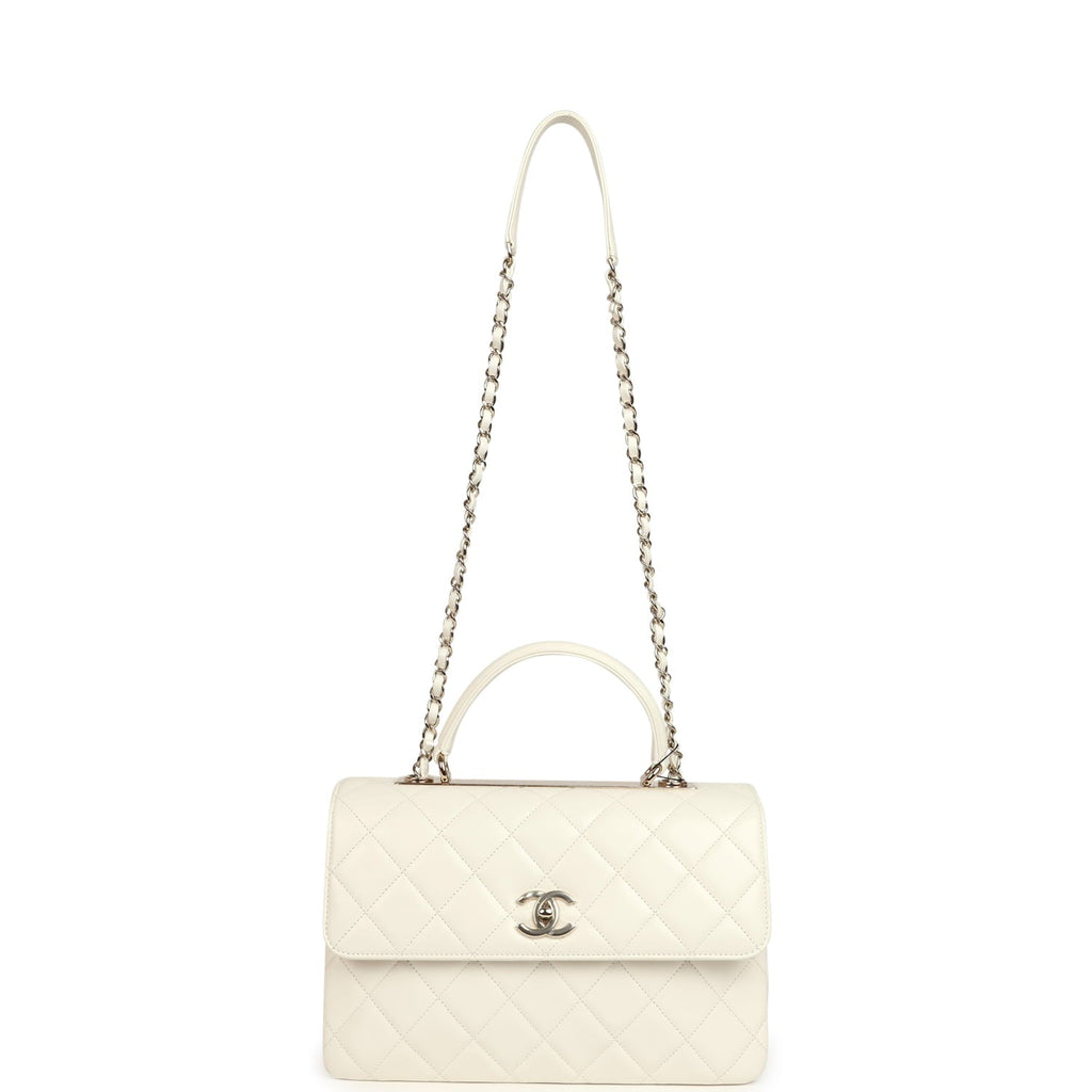 Chanel Large Trendy CC Top Handle Flap Bag White Lambskin Light Gold Hardware