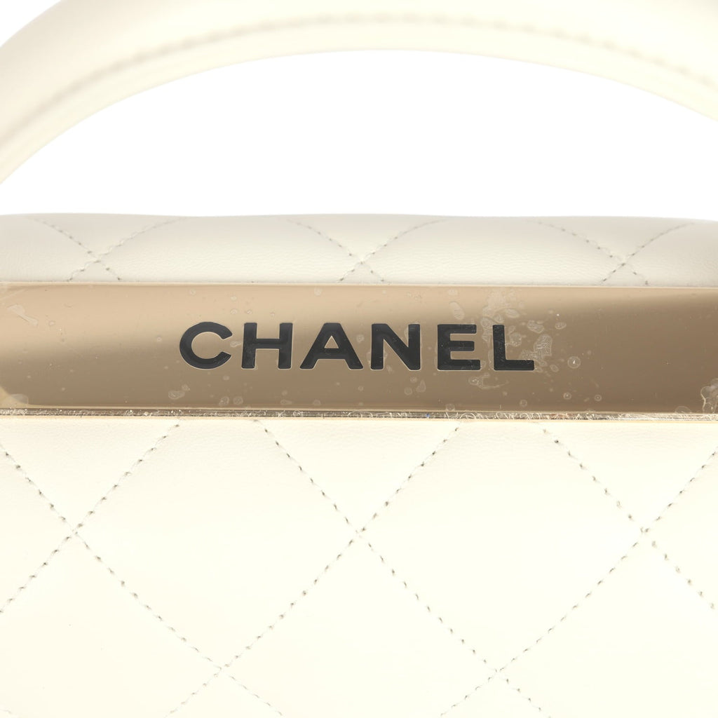 Chanel Large Trendy CC Top Handle Flap Bag White Lambskin Light Gold Hardware