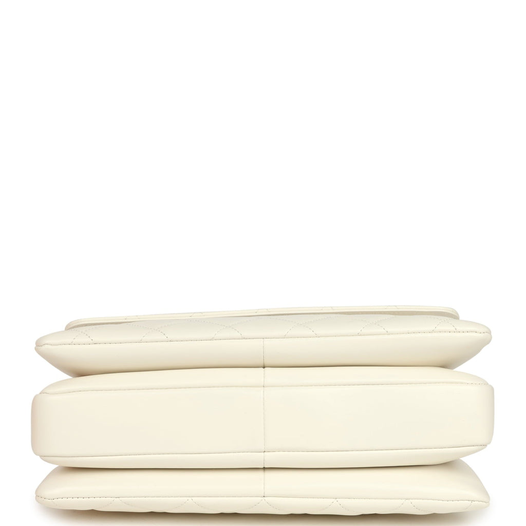 Chanel Large Trendy CC Top Handle Flap Bag White Lambskin Light Gold Hardware
