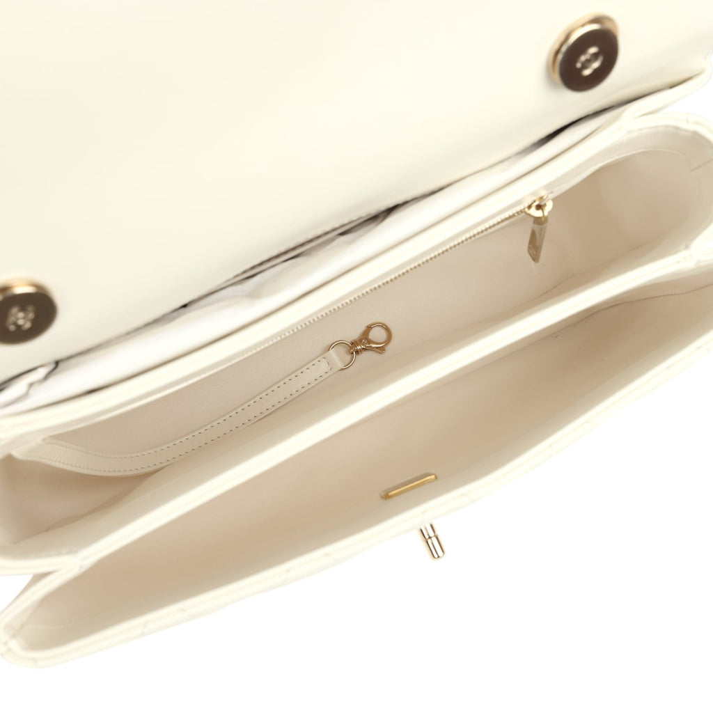 Chanel Large Trendy CC Top Handle Flap Bag White Lambskin Light Gold Hardware