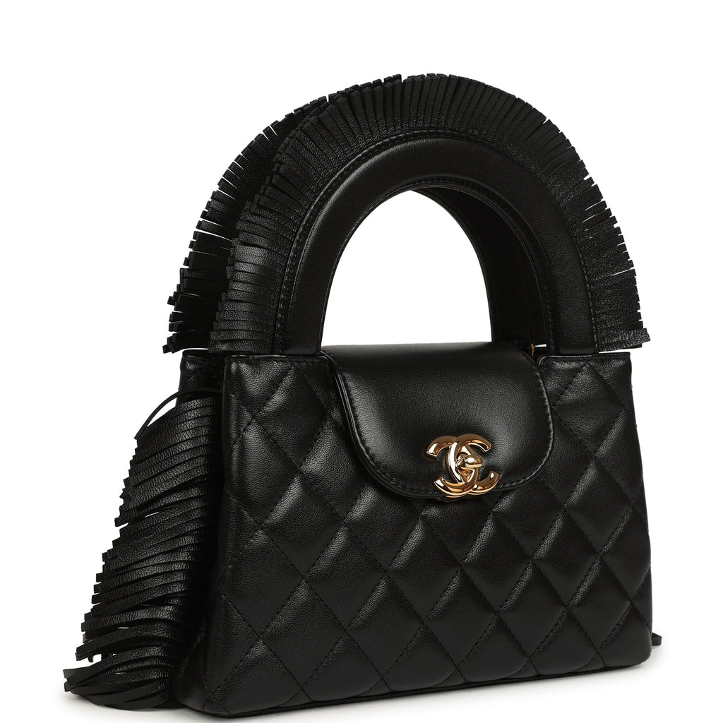 Chanel Small Fringe Kelly Black Lambskin Gold Hardware