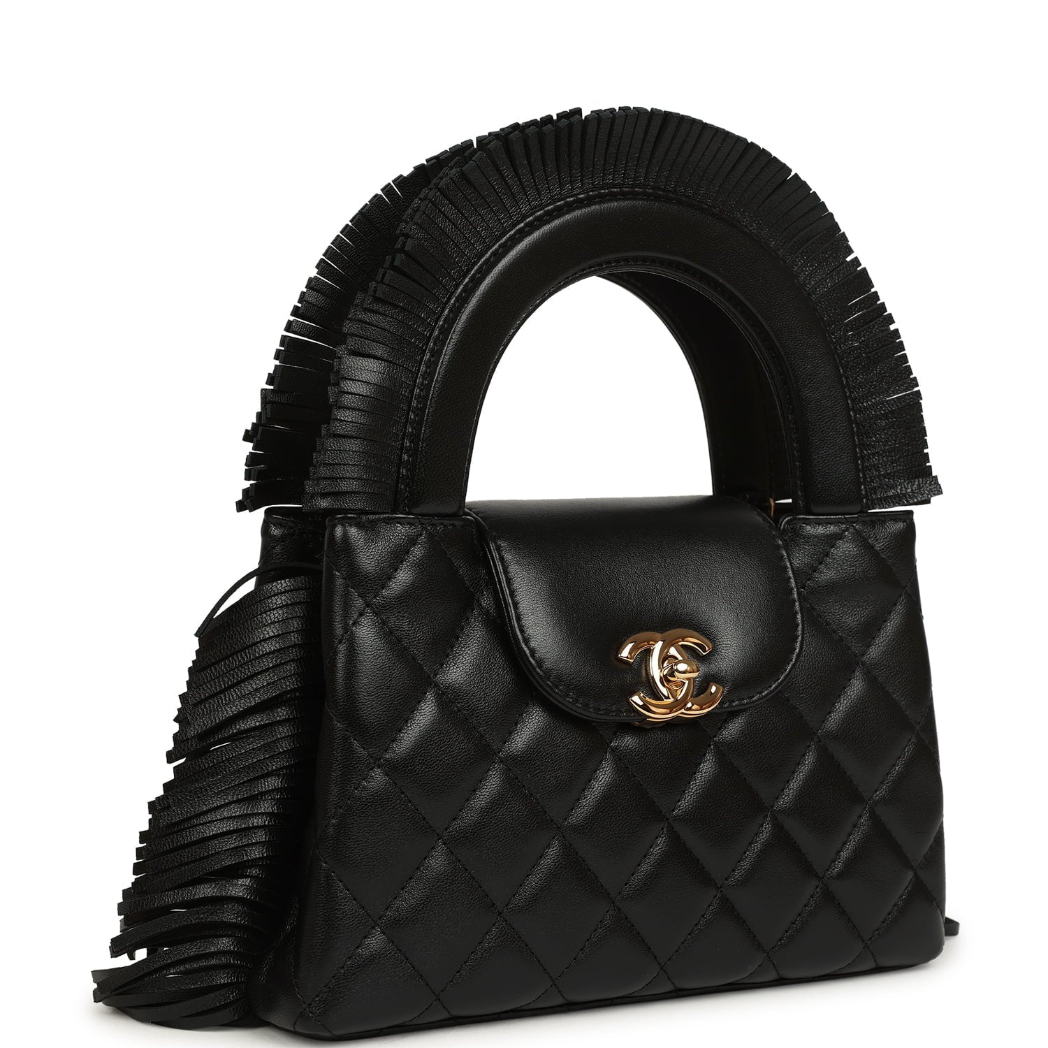 Chanel Small Fringe Kelly Black Lambskin Gold Hardware