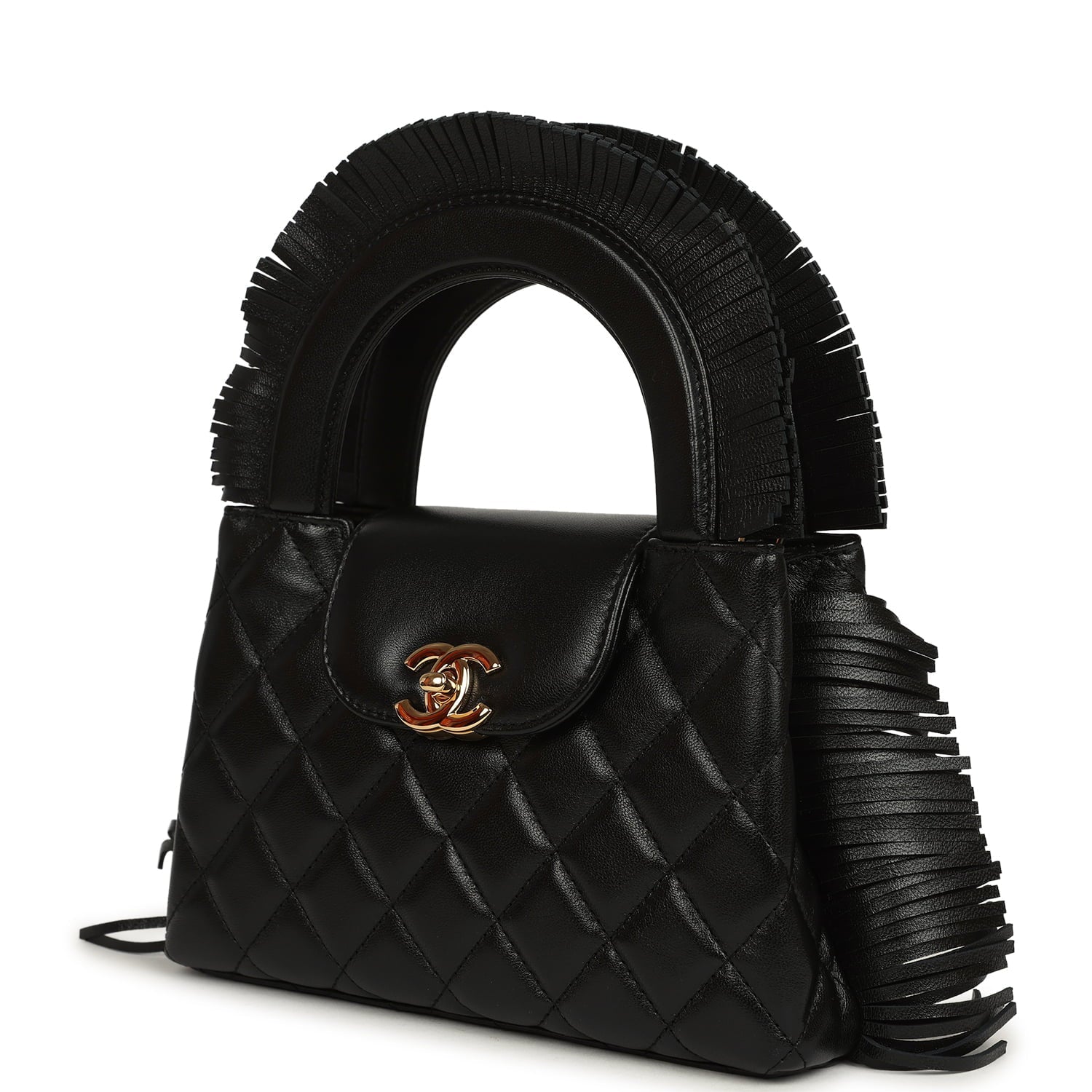 Chanel Small Fringe Kelly Black Lambskin Gold Hardware