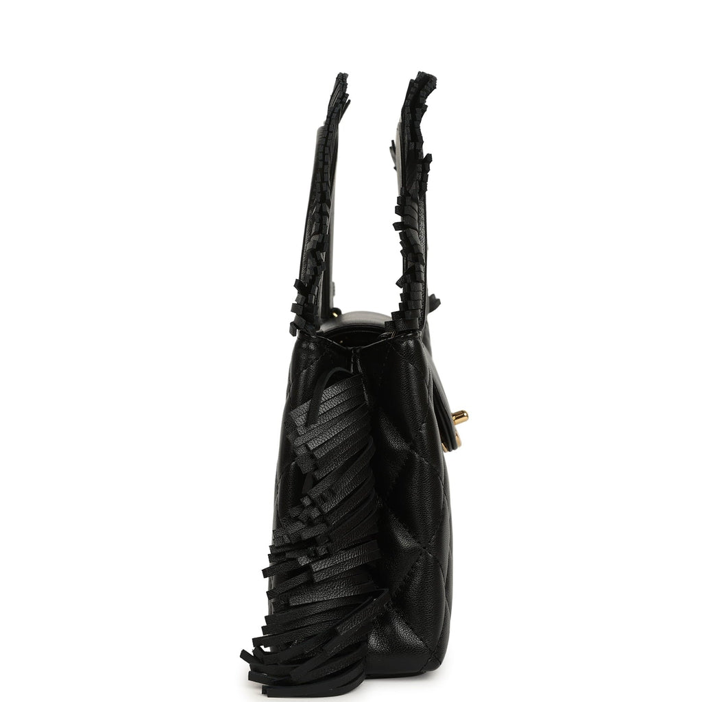Chanel Small Fringe Kelly Black Lambskin Gold Hardware