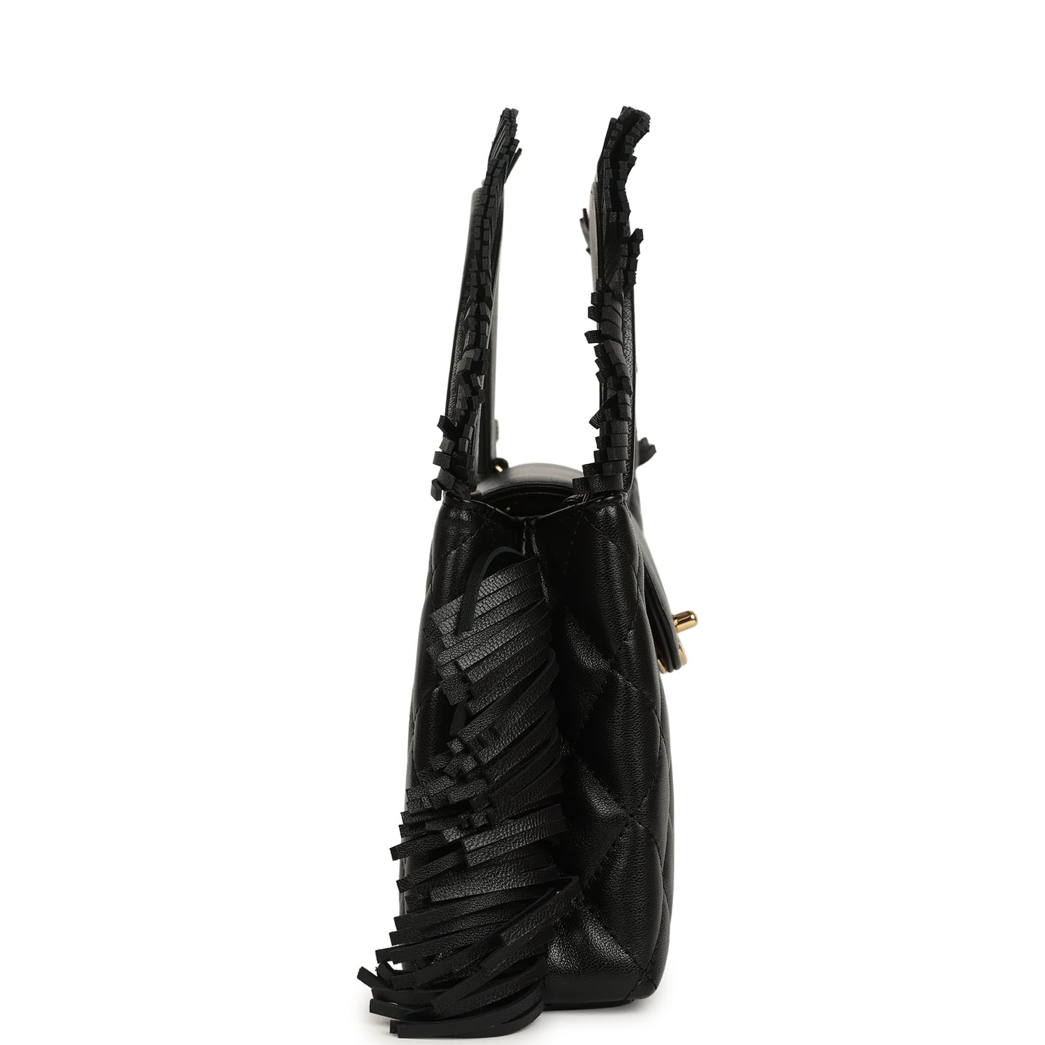 Chanel Small Fringe Kelly Black Lambskin Gold Hardware