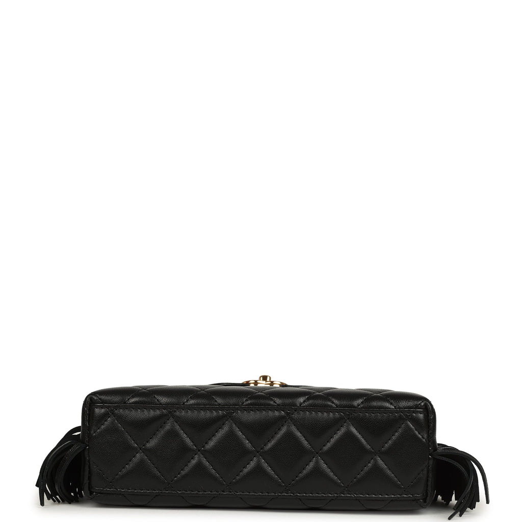 Chanel Small Fringe Kelly Black Lambskin Gold Hardware