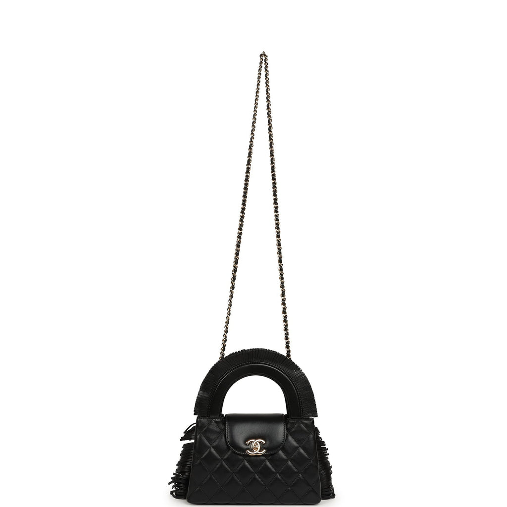 Chanel Small Fringe Kelly Black Lambskin Gold Hardware