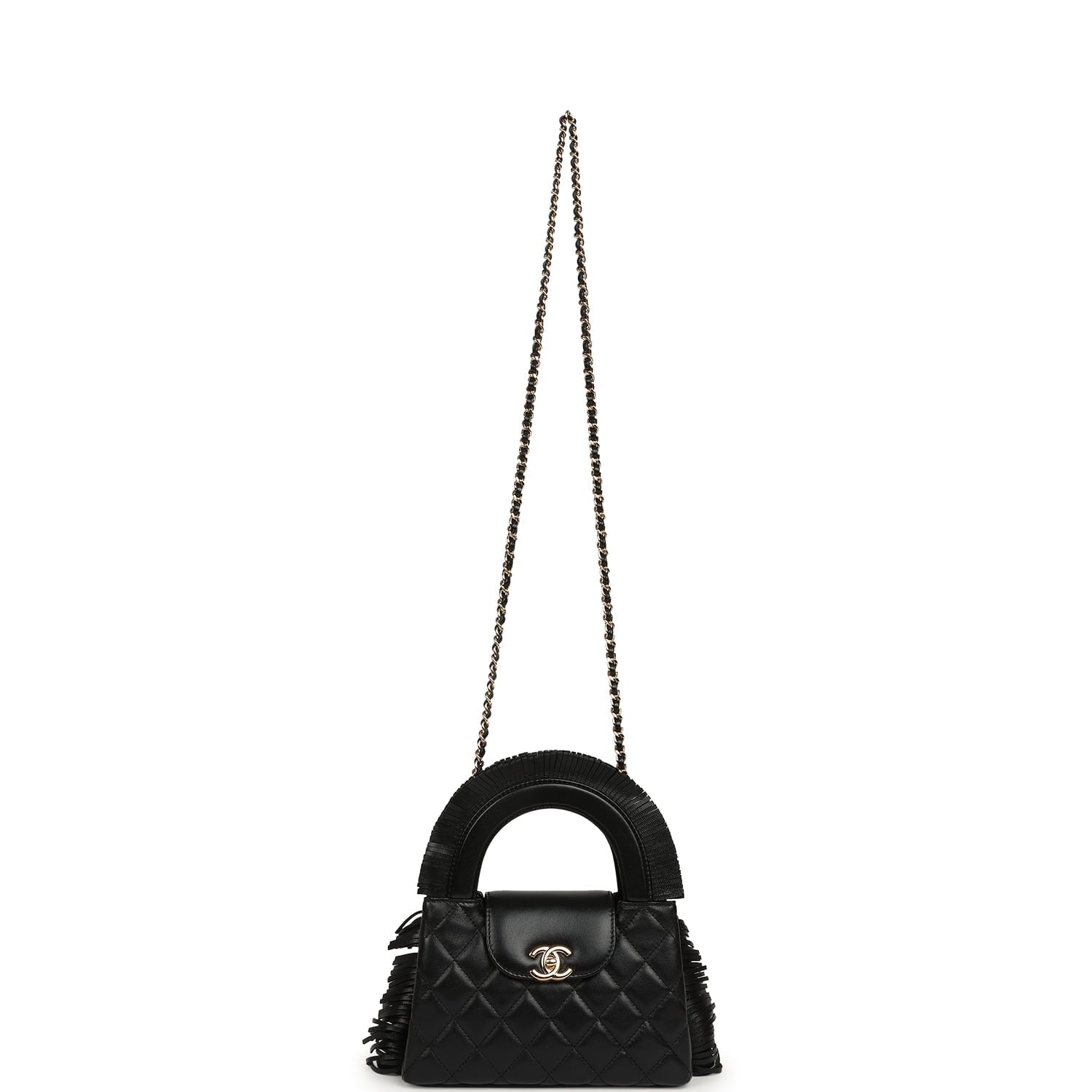 Chanel Small Fringe Kelly Black Lambskin Gold Hardware
