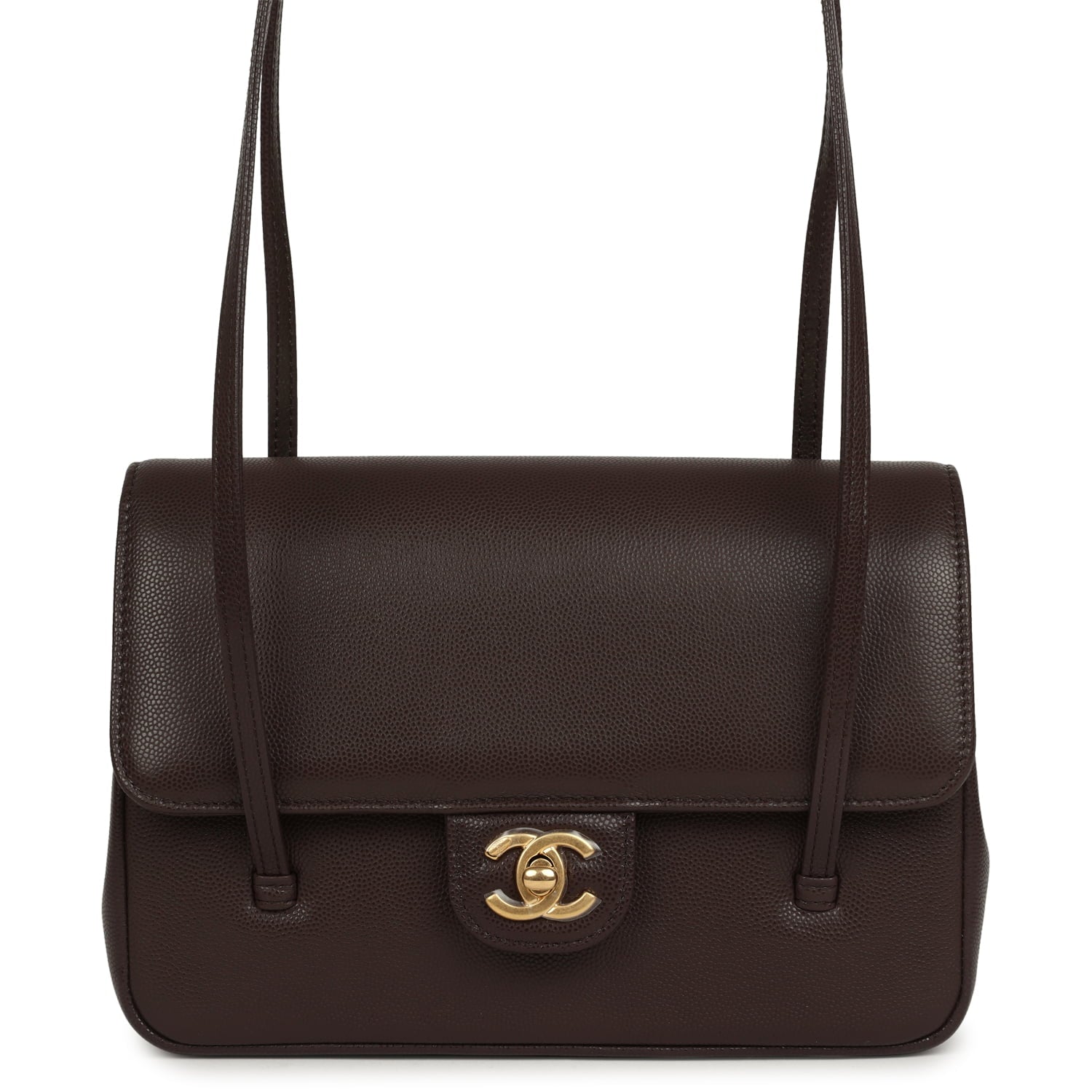 Chanel Small Preppy Coco Flap Bag Dark Brown Shiny Caviar Brushed Gold Hardware