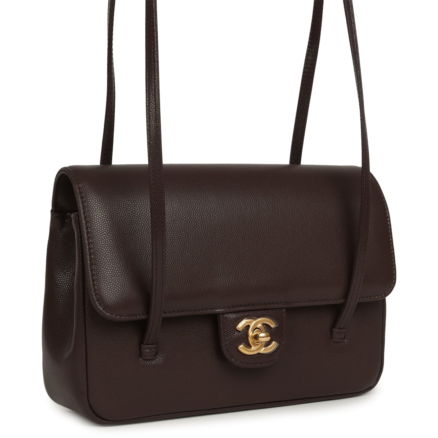 Chanel Small Preppy Coco Flap Bag Dark Brown Shiny Caviar Brushed Gold Hardware