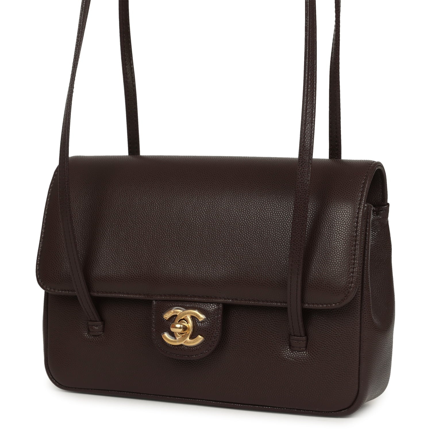 Chanel Small Preppy Coco Flap Bag Dark Brown Shiny Caviar Brushed Gold Hardware