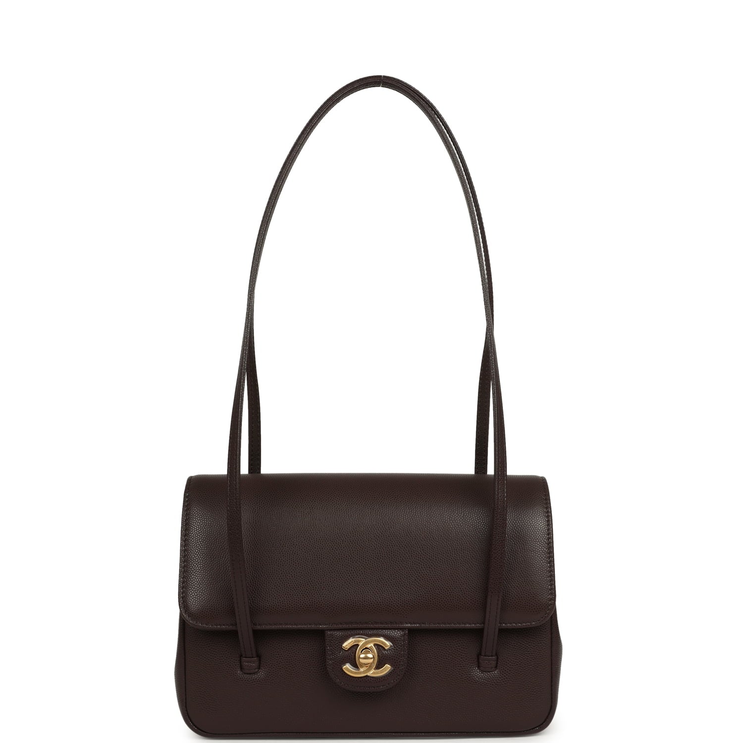 Chanel Small Preppy Coco Flap Bag Dark Brown Shiny Caviar Brushed Gold Hardware