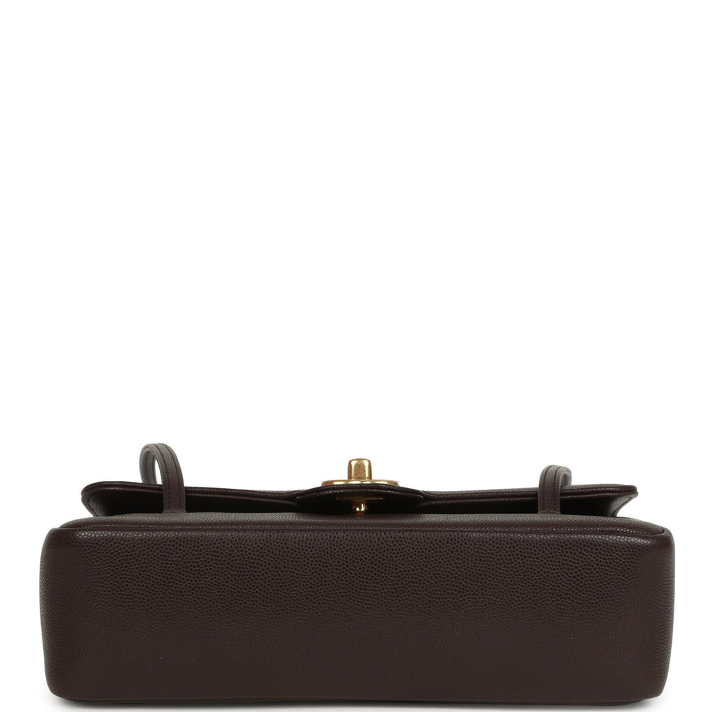 Chanel Small Preppy Coco Flap Bag Dark Brown Shiny Caviar Brushed Gold Hardware
